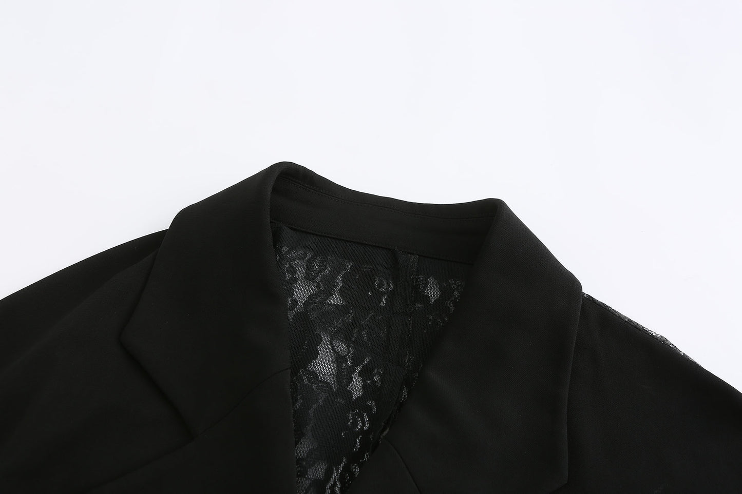 BLACK CONTRAST LACE BLAZER JACKET WITH DRAWSTRINGS