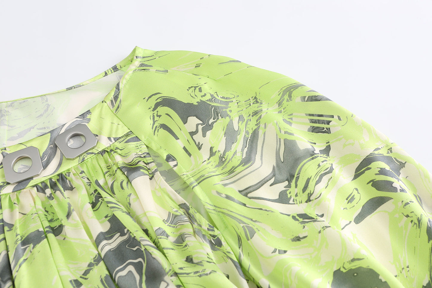 NEON GREEN PRINTED MIDI DRESS