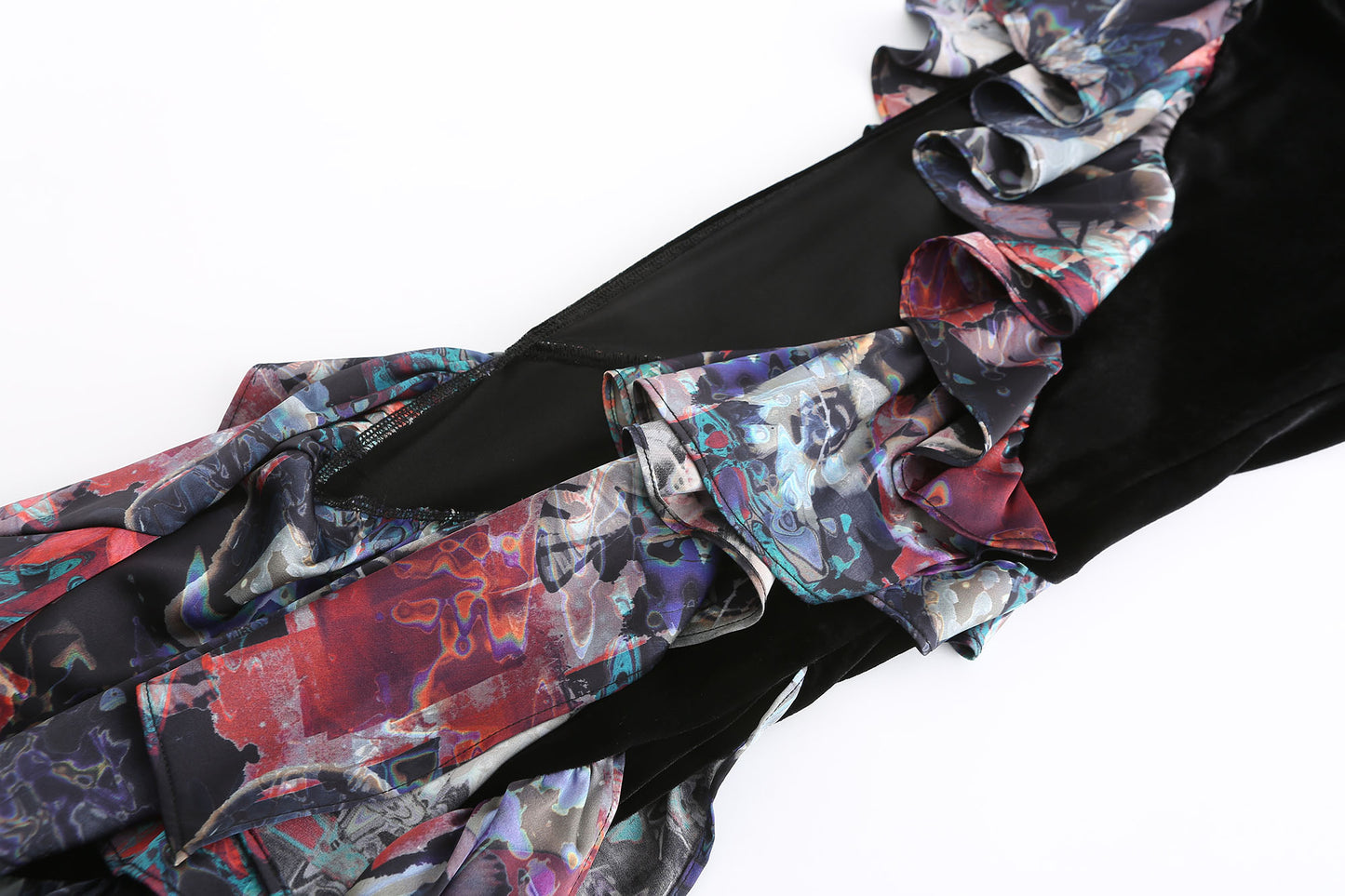 Asymmetric Velvet Flared-leg Pants