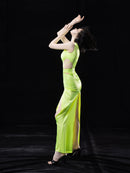 NEON GREEN TAILORED. MIDI DRESS WITH CUT-OUTS