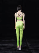 NEON GREEN PRINTED CONTRAST CROP TOP