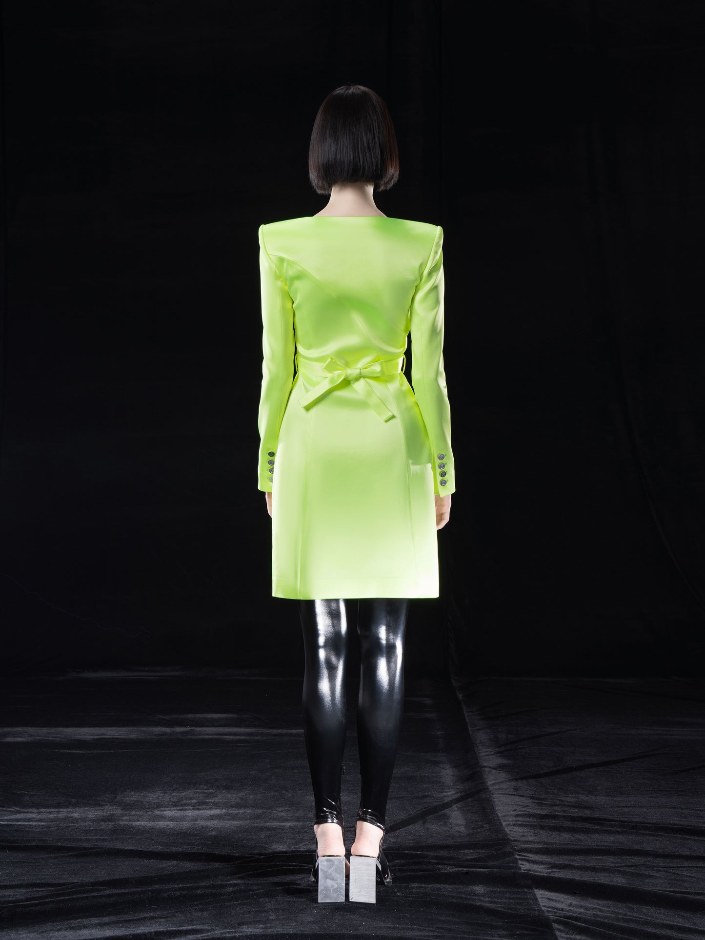 NEON GREEN. BLAZER WITH. DRAWSTRING AND CUT-OUTS