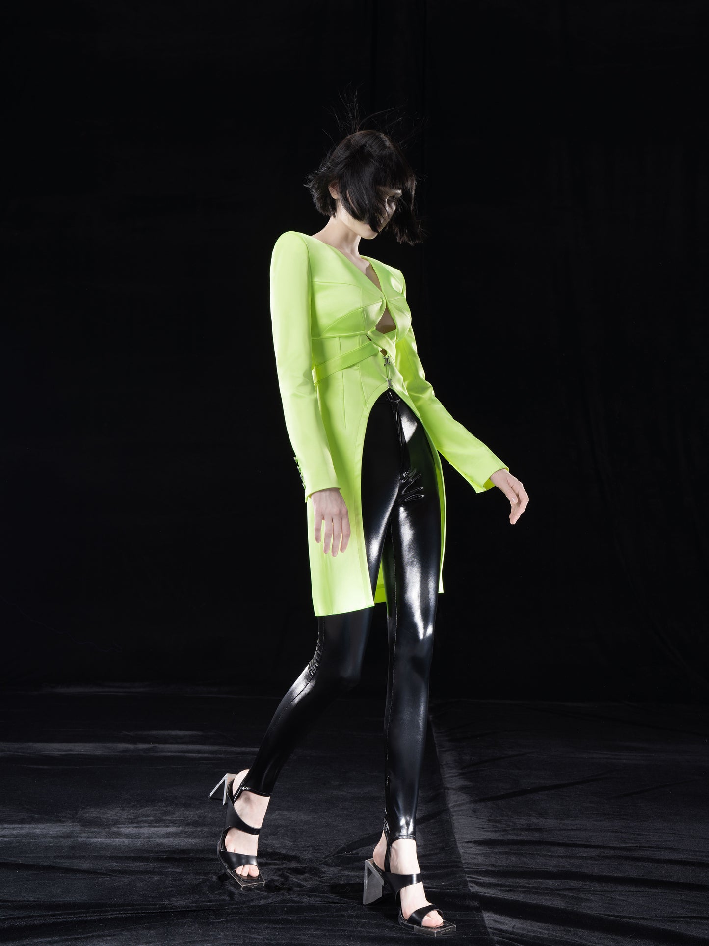 NEON GREEN. BLAZER WITH. DRAWSTRING AND CUT-OUTS