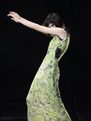NEON GREEN PRINTED. MIDI. DRESS WITH TWO LAYERS(MULTTWAY WEARING)