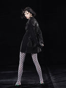 BLACK CONTRAST LACE BLAZER JACKET WITH DRAWSTRINGS