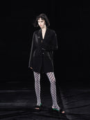 BLACK CONTRAST LACE BLAZER JACKET WITH DRAWSTRINGS