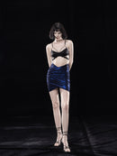 LIGHTNING BLUE ASYMMETRIC DRAPED MINI SKIRT