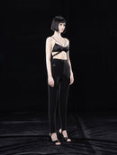 BLACK TAPERED STIRRUP PANTS