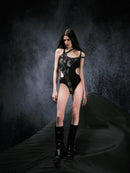 Lace-up printed bodysuit