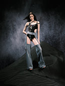 Open-crotch loose jeans