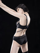 BLACK SWIMSUIT WITH STRAPS AND CUT-OUTS