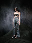 High-waist Strapped Flared Jeans