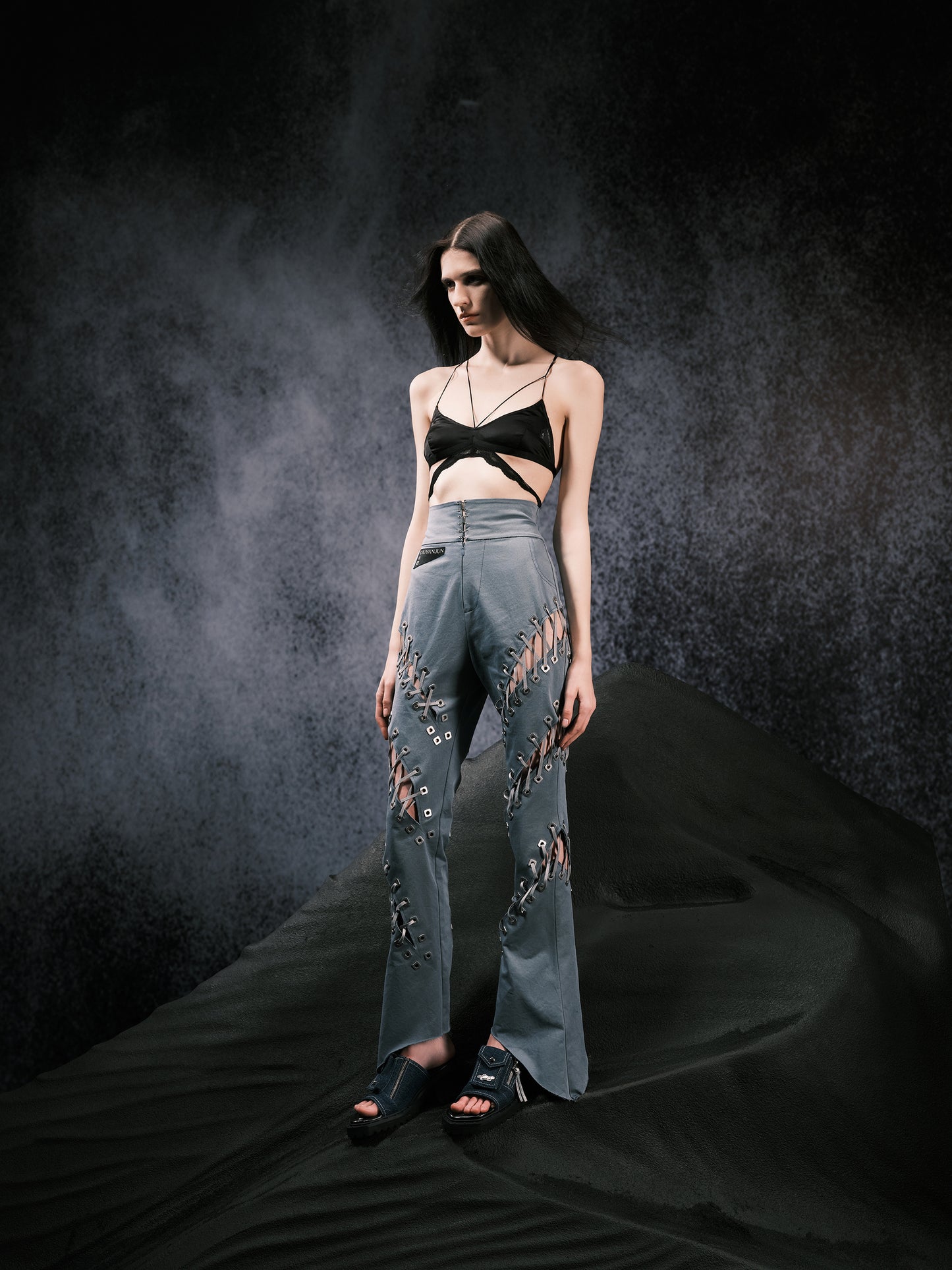 High-waist Strapped Flared Jeans