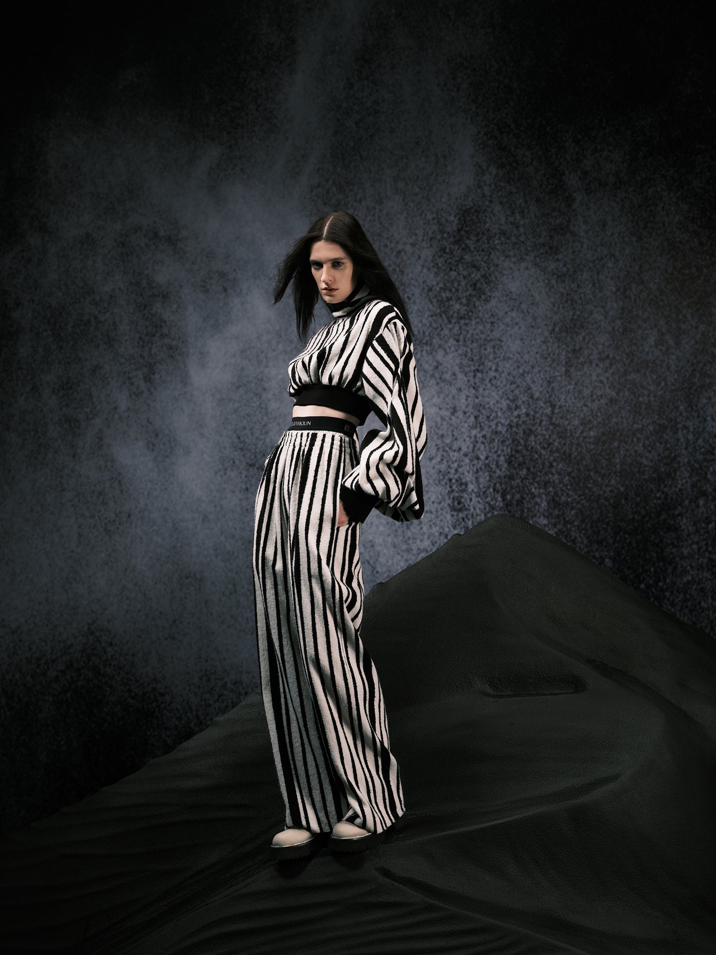 Black-white Stripe Wide leg pants