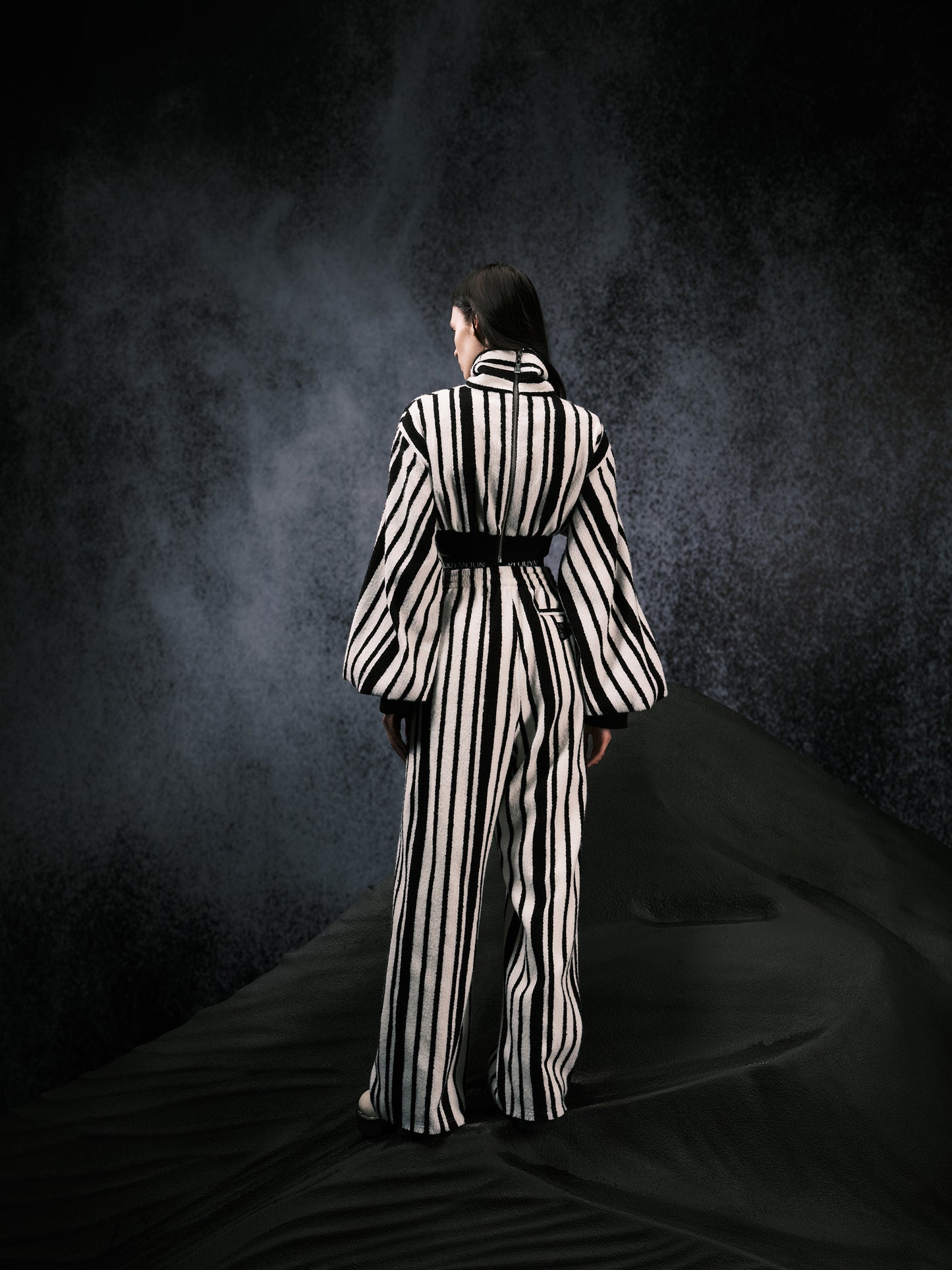 Black-white Stripe Wide leg pants