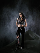 Asymmetric Velvet Flared-leg Pants