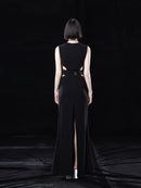 BLACK TAILORED MIDI DRESS WITH CUT-OUTS