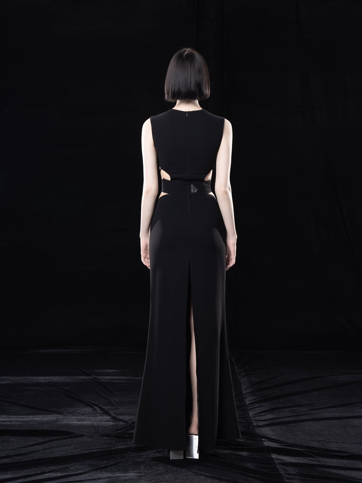 BLACK TAILORED MIDI DRESS WITH CUT-OUTS