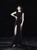 BLACK TAILORED MIDI DRESS WITH CUT-OUTS