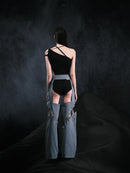 Open-crotch loose jeans