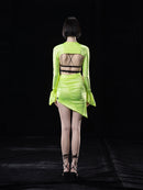 NEON GREEN ASYMMETRIC GATHERED. MINI SKIRT