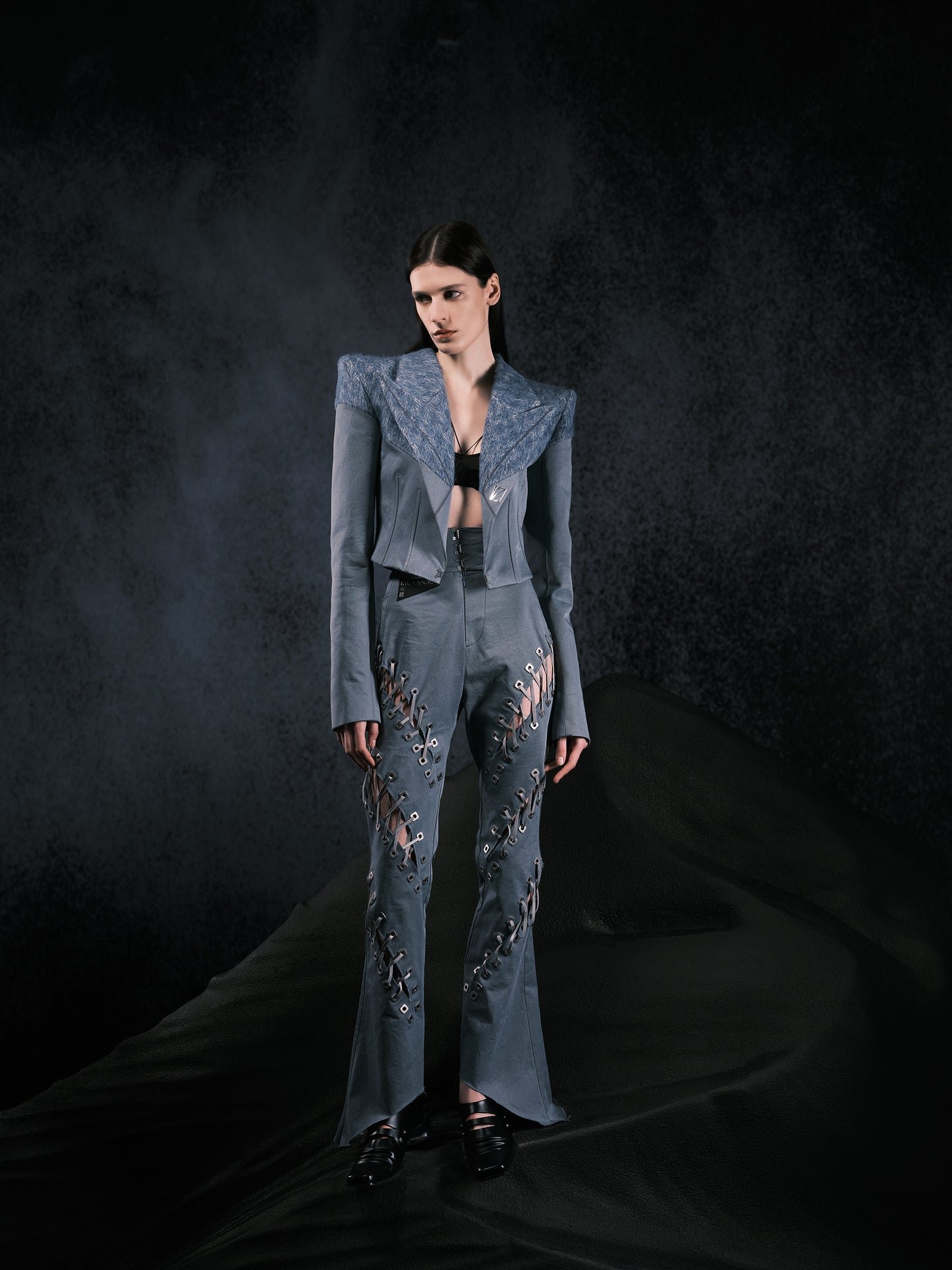 High-waist Strapped Flared Jeans