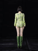 NEOR GREEN PRINTED SWIMSUIT WITH GATHERED. SLEEVES