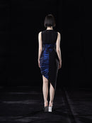 LIGHTNING BLUE ASYMMTRIC DRAPED DRESS WITH CUT OUTS
