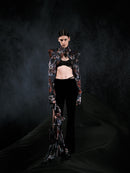 Asymmetric Velvet Flared-leg Pants