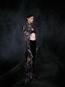 Asymmetric Velvet Flared-leg Pants