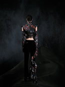 Asymmetric Velvet Flared-leg Pants