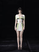 CONTRAST DENIM CROP TOP WITH CUT-OUTS