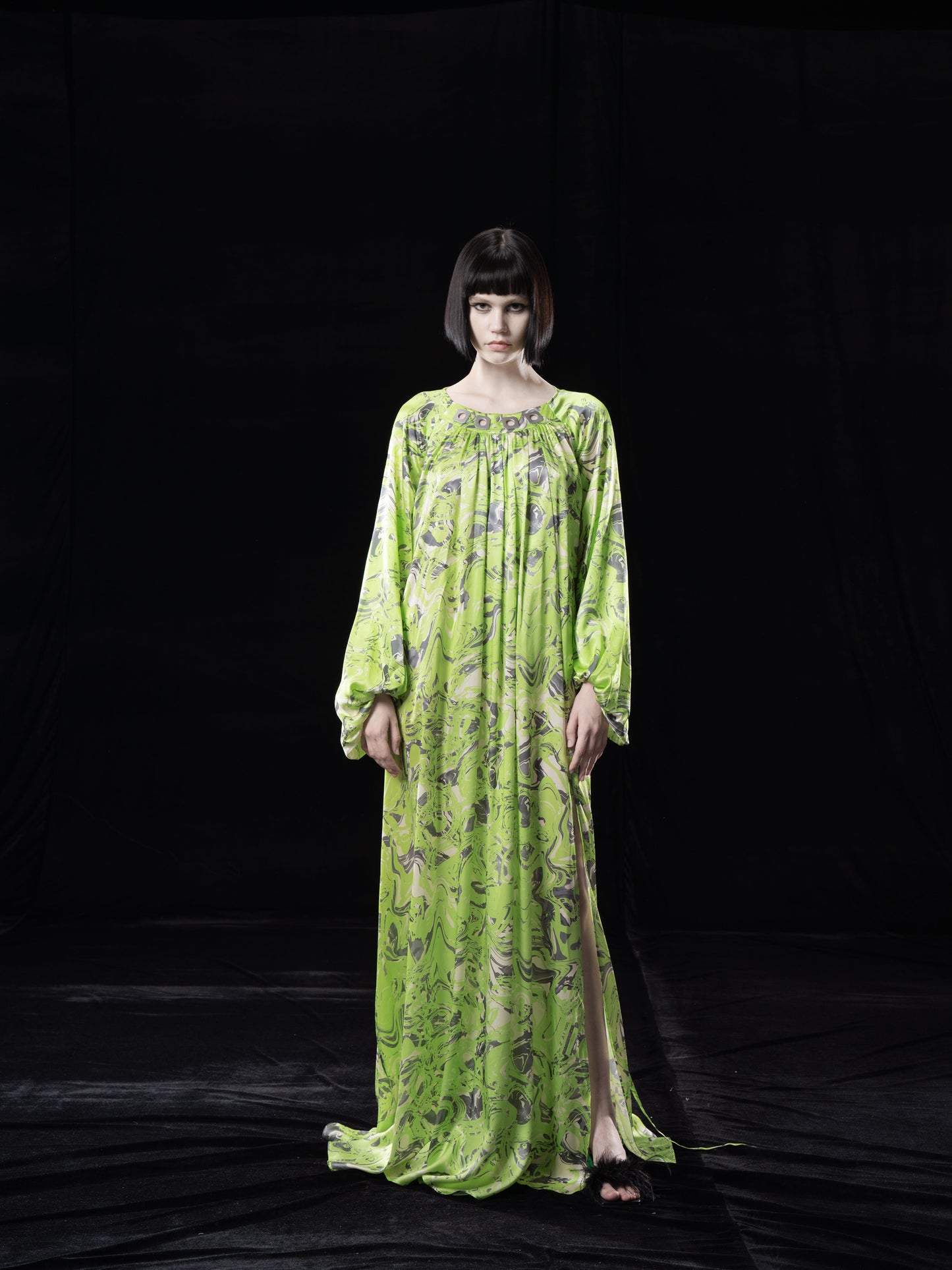 NEON GREEN PRINTED MIDI DRESS