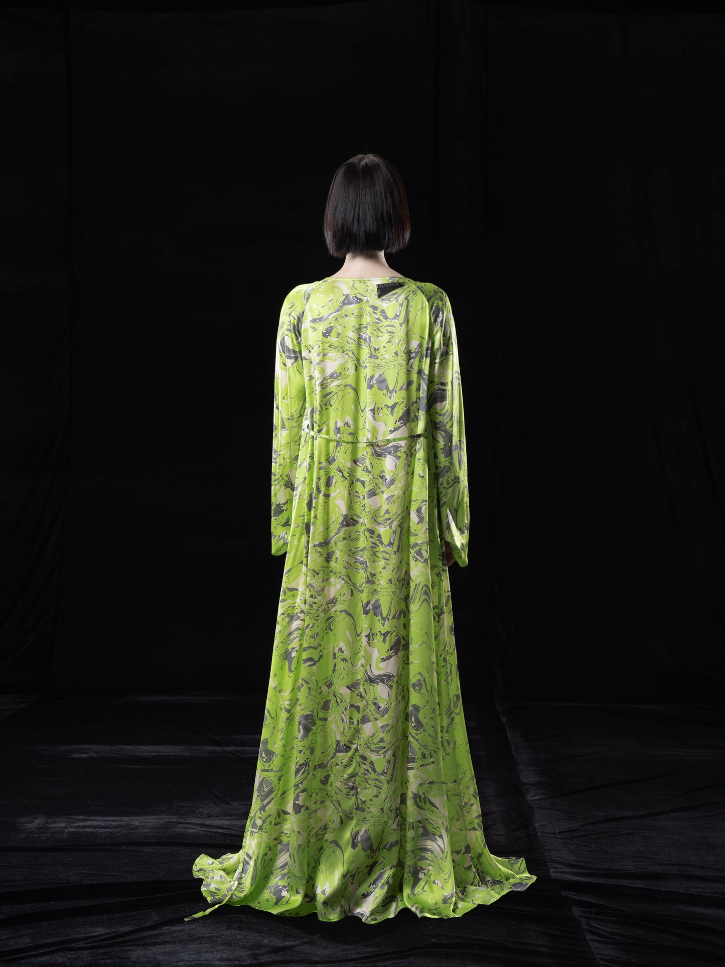 NEON GREEN PRINTED MIDI DRESS