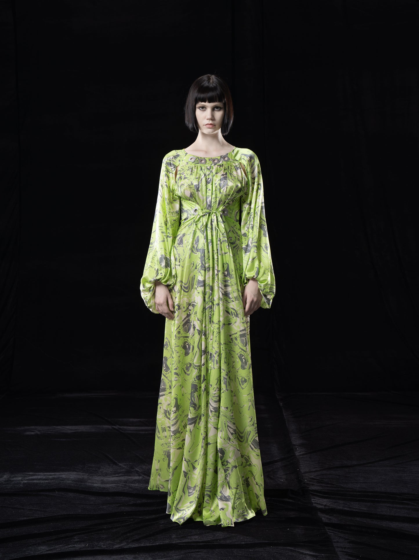 NEON GREEN PRINTED MIDI DRESS