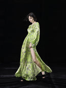NEON GREEN PRINTED MIDI DRESS