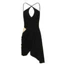 BLACK HALTERNNECK DRAPED DRESS WITH CUT-OUTS