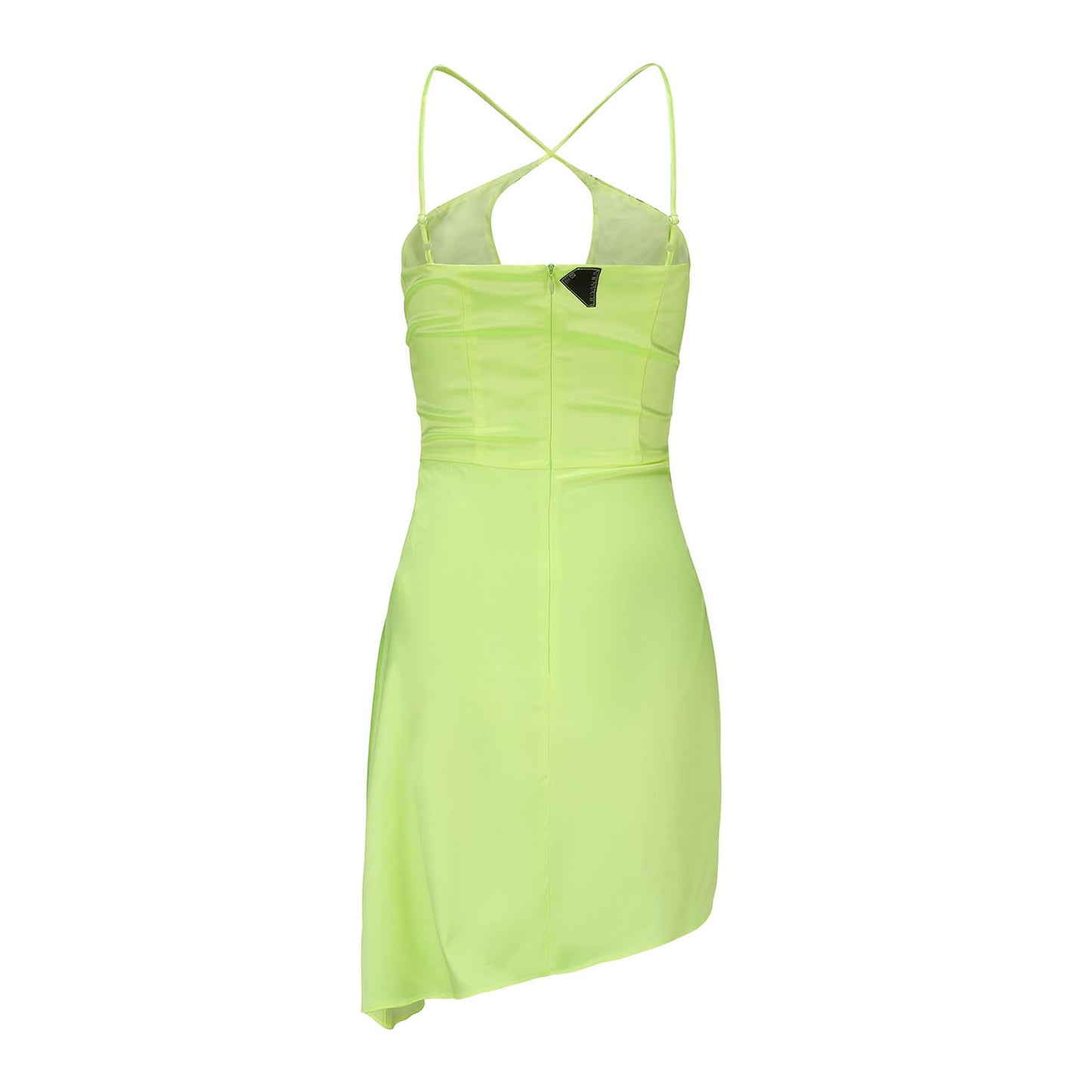 NEON GREEN PRINTED HALTERNECK DRAPED DRESS WITH CUT-OUTS