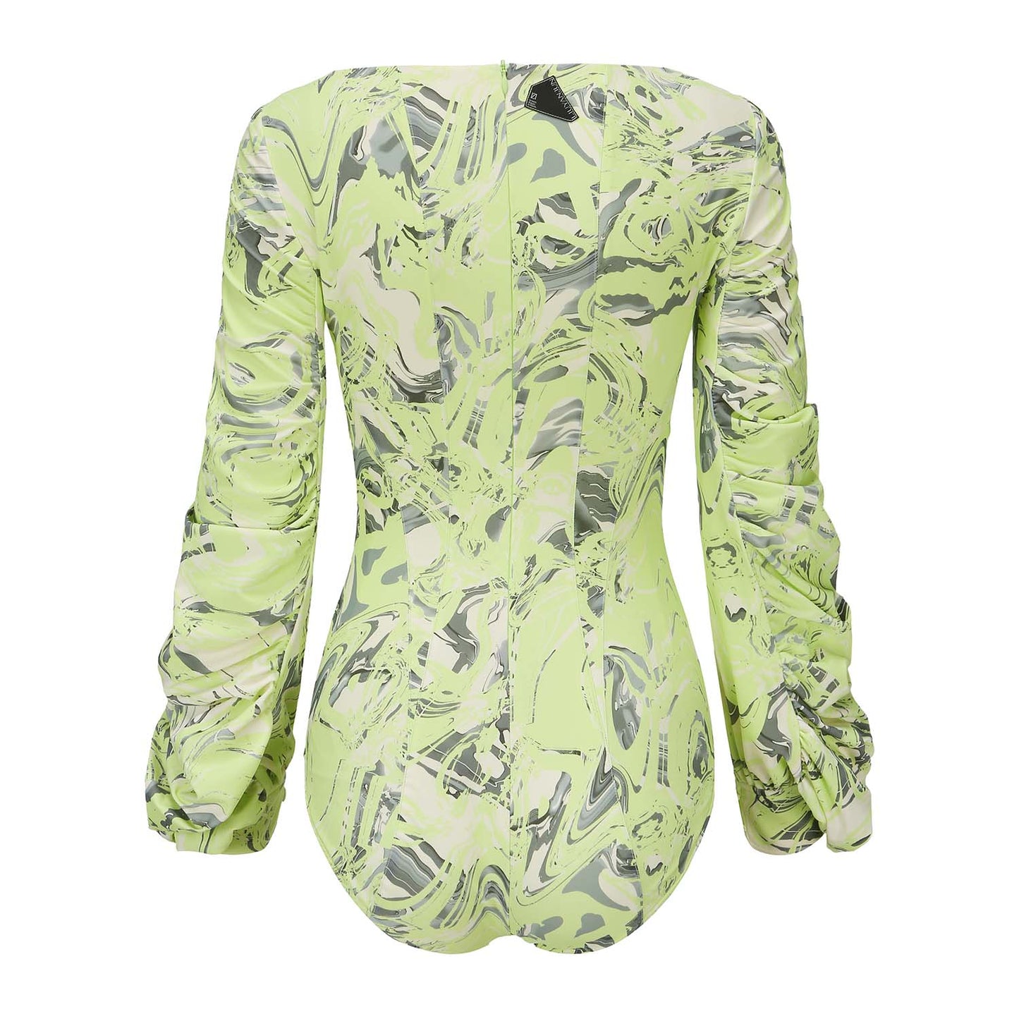 NEOR GREEN PRINTED SWIMSUIT WITH GATHERED. SLEEVES