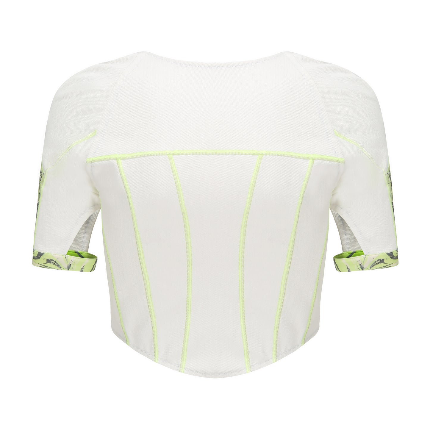 CONTRAST DENIM CROP TOP WITH CUT-OUTS