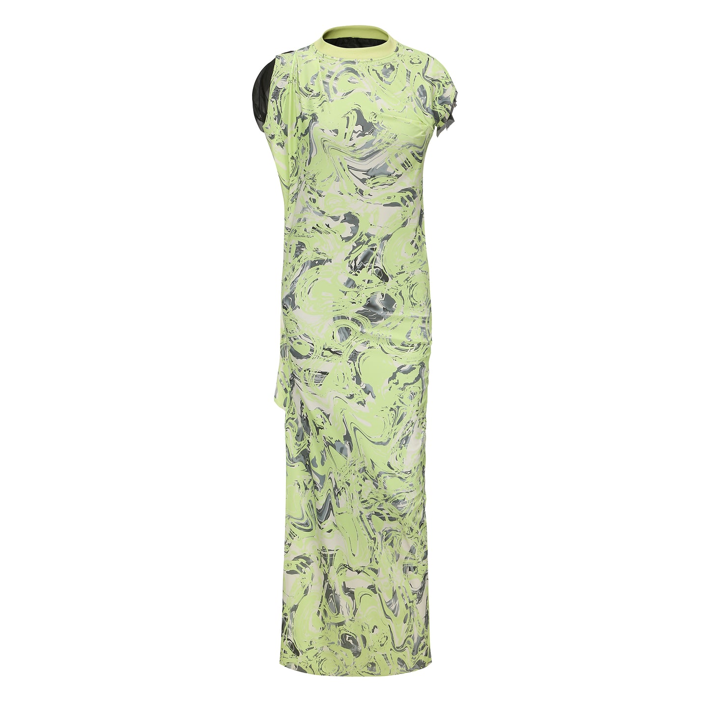NEON GREEN PRINTED. MIDI. DRESS WITH TWO LAYERS(MULTTWAY WEARING)