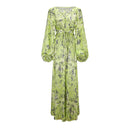 NEON GREEN PRINTED MIDI DRESS