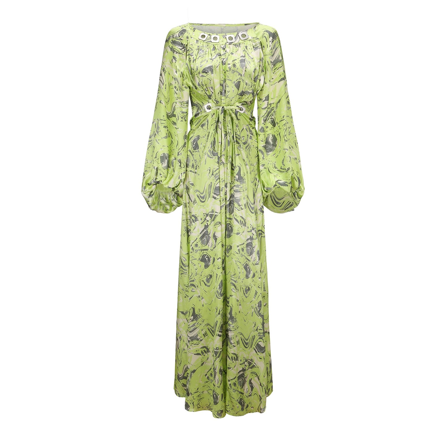 NEON GREEN PRINTED MIDI DRESS