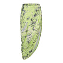 NEON GREEN ASYMMETRIC WRAP. SKIRT WITH. CUT-OUTS