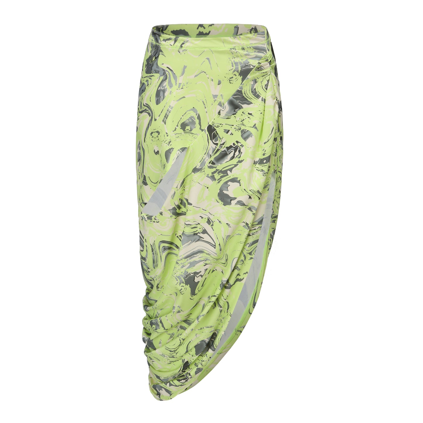 NEON GREEN ASYMMETRIC WRAP. SKIRT WITH. CUT-OUTS