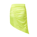 NEON GREEN ASYMMETRIC GATHERED. MINI SKIRT