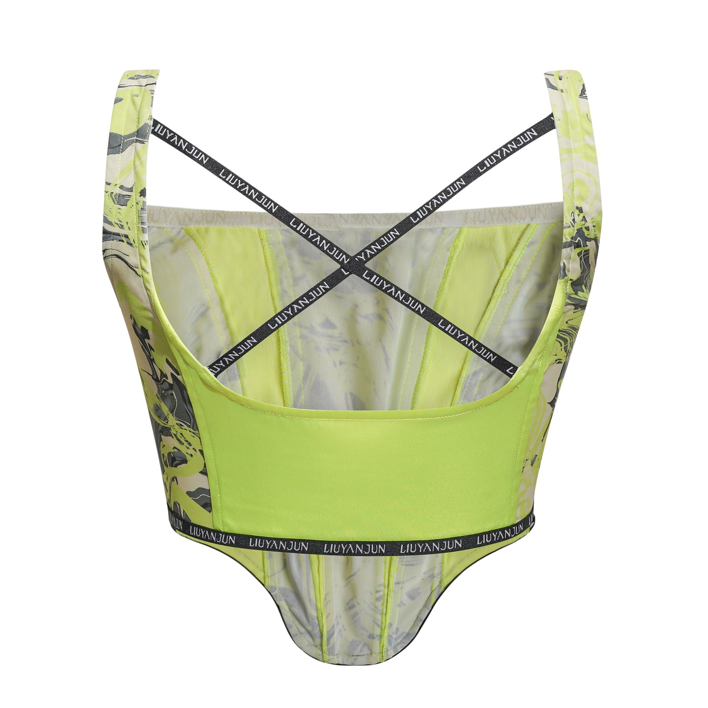 NEON GREEN PRINTED CONTRAST CROP TOP