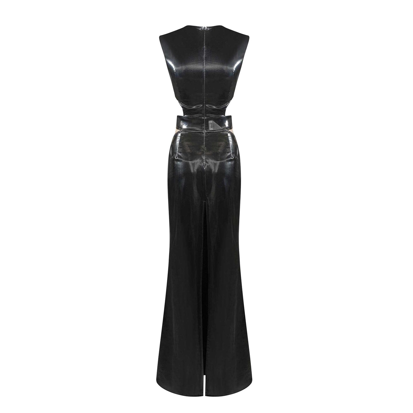 FAUX LEATHER TAILORED MIDI DRESS WITH CUT-OUTS