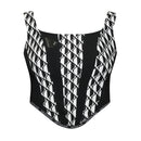 B&W PRINTED CONTRAST CROP TOP WITH CUT-OUTS
