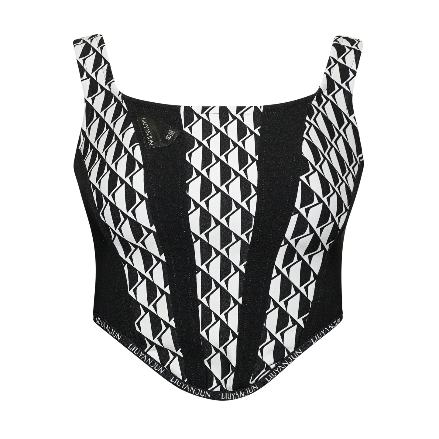 B&W PRINTED CONTRAST CROP TOP WITH CUT-OUTS